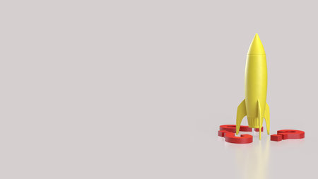 Yellow rocket and red Question mark for startup concept 3d Rendering.の写真素材