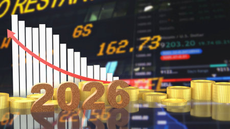 2026 Gold and coins for business concept 3d Rendering.の写真素材
