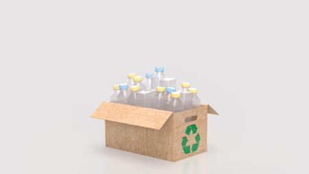 Plastic bottle in Paper Box for eco or recycle concept 3d Rendering.の写真素材