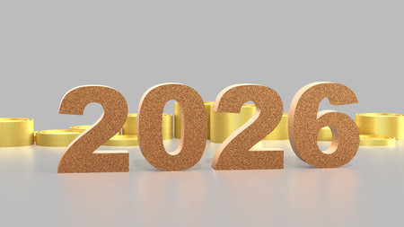 2026 Gold and coins for business concept 3d Rendering.