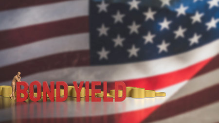 Bond yields and coins  on USA flag for Business concept 3d Rendering.の写真素材