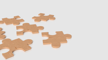 Wood Jigsaw on white Background  3d Rendering.の写真素材