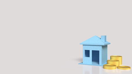 Blue house and coins for Building concept 3d Rendering.の写真素材