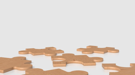 Wood Jigsaw on white Background  3d Rendering.の写真素材