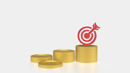 Gold coins and red target for Business concept 3d Rendering.の写真素材