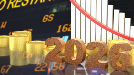 2026 Gold and coins for business concept 3d Rendering.
