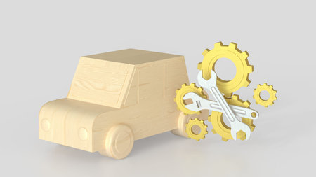 Wood car and Gear for  fix or repair concept 3d Rendering.
