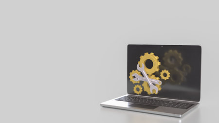 Laptop and Gear for  fix or repair concept 3d Rendering.