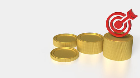 Gold coins and red target for Business concept 3d Rendering.