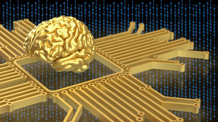 Gold Brain and Logic for Technology concept 3d Rendering.