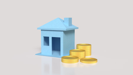 Blue house and coins for Building concept 3d Rendering.の写真素材