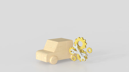 Wood car and Gear for  fix or repair concept 3d Rendering.