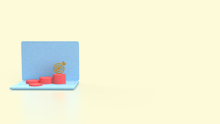 Gold coins and red target on laptop for Business concept 3d Rendering.