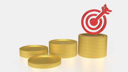 Gold coins and red target for Business concept 3d Rendering.の写真素材