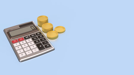 Coins and calculator for Business concept 3d Rendering.