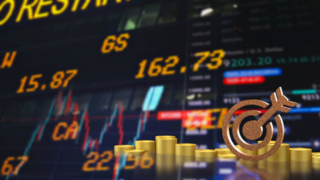 Blue eye target and gold coins for Business concept 3d Rendering.の写真素材