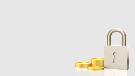 Lock and coins for Security concept 3d Rendering.