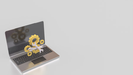 Laptop and Gear for  fix or repair concept 3d Rendering.の写真素材