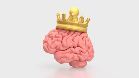 Brain and gold crown for sci or medicine concept 3d Rendering.