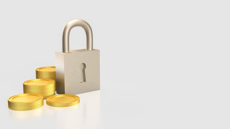 Lock and coins for Security concept 3d Rendering.の写真素材