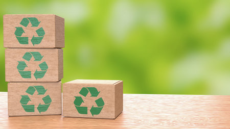 Recycle symbol on Box for eco concept 3d Rendering.の写真素材