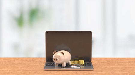 Piggy bank and coins for earn or Business concept 3d Rendering.の写真素材