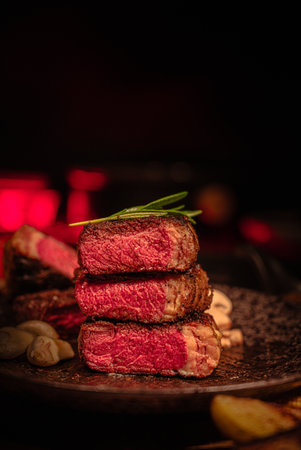 Picanha Steak on Black plate for food concept.の写真素材