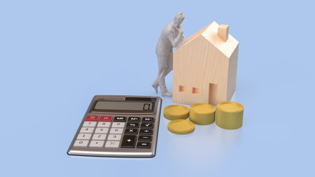 House and coins for Building or property concept 3d Rendering.の写真素材