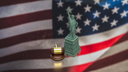 Statue of liberty and America flag 3d Rendering.