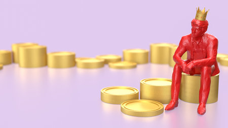 Man siting on coins for Business concept 3d Rendering.の写真素材
