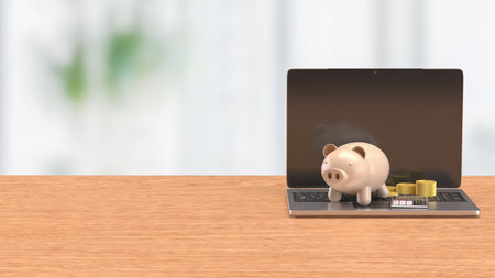 Piggy bank and coins for earn or Business concept 3d Rendering.の写真素材