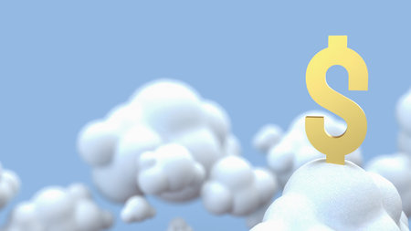 Gold dollar symbol on Cloud  for Business or technology concept 3d Rendering.の写真素材