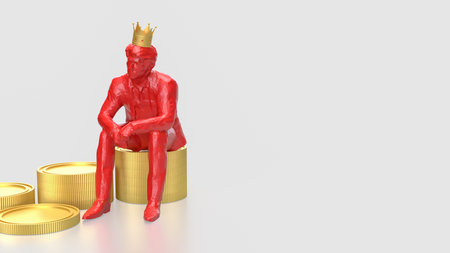 Man siting on coins for Business concept 3d Rendering.の写真素材