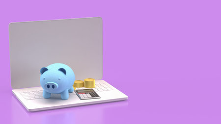 Piggy bank and coins for earn or Business concept 3d Rendering.