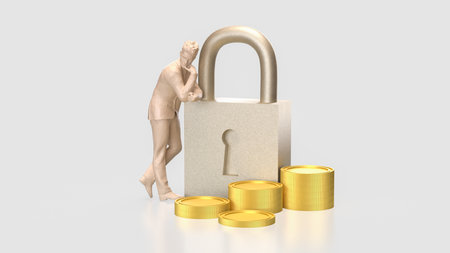Lock and coins for Security concept 3d Rendering.の写真素材