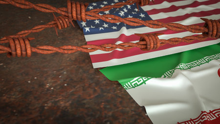 American and Iran flag for war crisis concept 3d Rendering.の写真素材