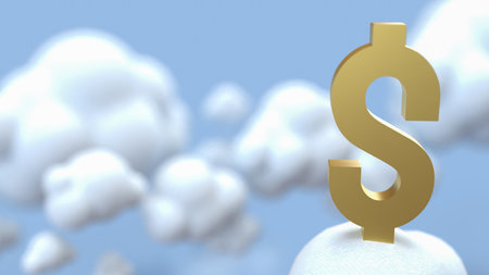 Gold dollar symbol on Cloud  for Business or technology concept 3d Rendering.の写真素材