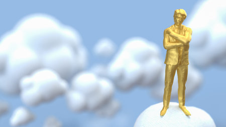 Gold Man on Cloud  for Business or technology concept 3d Rendering.の写真素材
