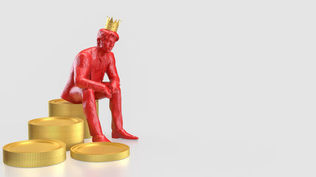 Man siting on coins for Business concept 3d Rendering.の写真素材