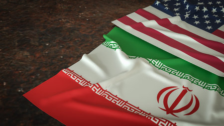 American and Iran flag for war crisis concept 3d Rendering.の写真素材