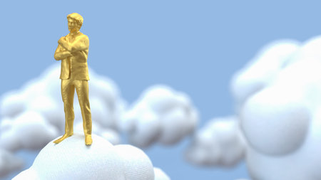 Gold Man on Cloud  for Business or technology concept 3d Rendering.の写真素材