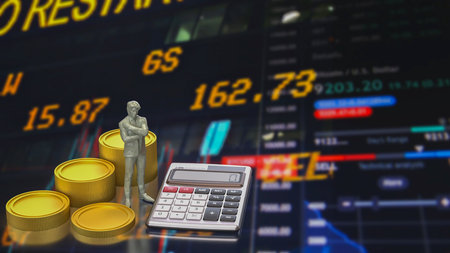 Man and calculator for Business concept 3d Rendering.の写真素材