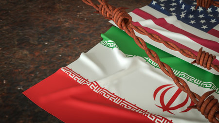 American and Iran flag for war crisis concept 3d Rendering.の写真素材