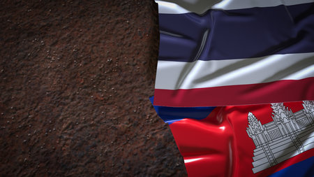 Thailand and Cambodia flag for Background concept 3d Rendering.の写真素材