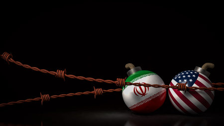 American and Iran flag on Bomb for war crisis concept 3d Rendering.の写真素材