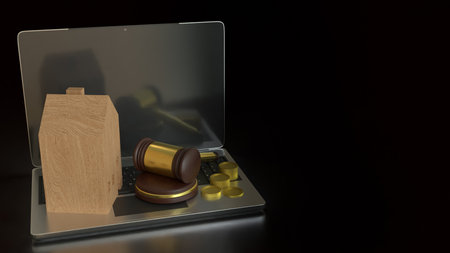 House wood and Hammer for property law or Building concept 3d Rendering.の写真素材