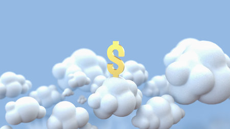Gold dollar symbol on Cloud  for Business or technology concept 3d Rendering.の写真素材