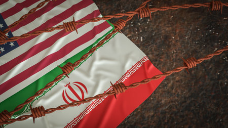 American and Iran flag for war crisis concept 3d Rendering.の写真素材