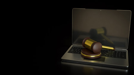 Hammer Law on Laptop for Technology concept 3d Rendering.
