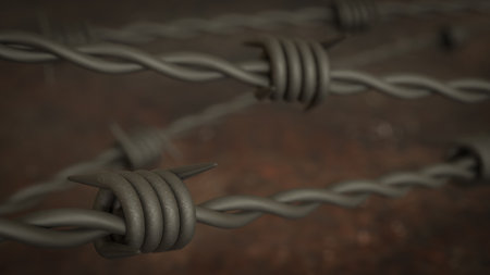 Barbed wire on Rusty Background for war concept  3d Rendering.の写真素材